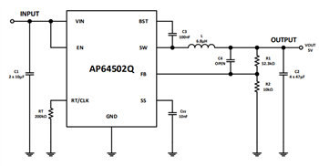 Schema di circuito di applicazione - Diodes Incorporated Regolatori di tensione di commutazione AP6450xQ